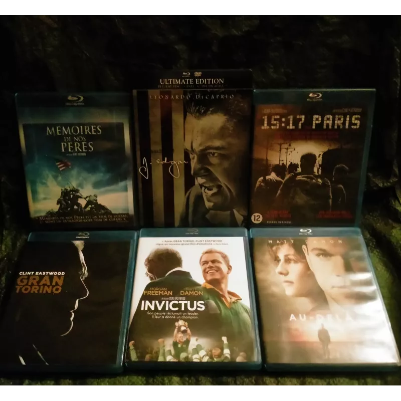 Eastwood  Pack 6 Films Blu-ray + 1 DVD Mémoires de nos pères Le 15h17 pour Paris J. Edgar Au-delà Gran Torino