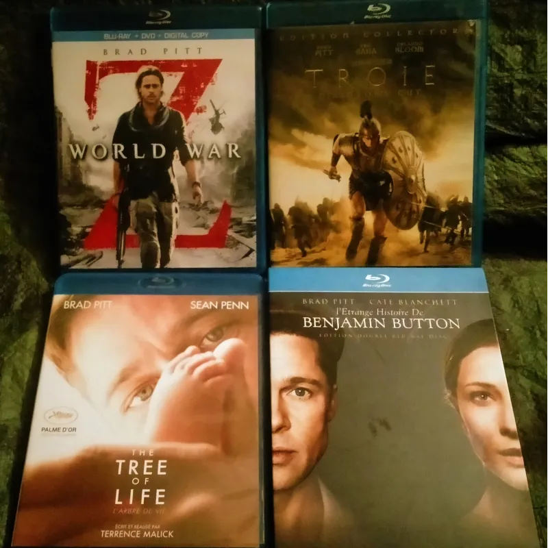 Blu-ray + DVD Brad Pitt Pack 4 Films The tree of life L'étrange histoire de Benjamin Button Troie World war Z