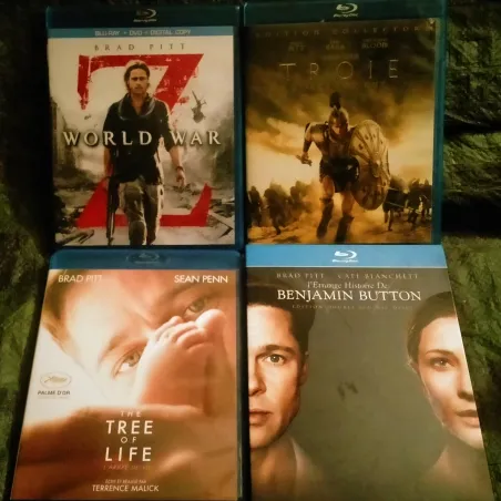 Blu-ray + DVD Brad Pitt Pack 4 Films The tree of life L'étrange histoire de Benjamin Button Troie World war Z