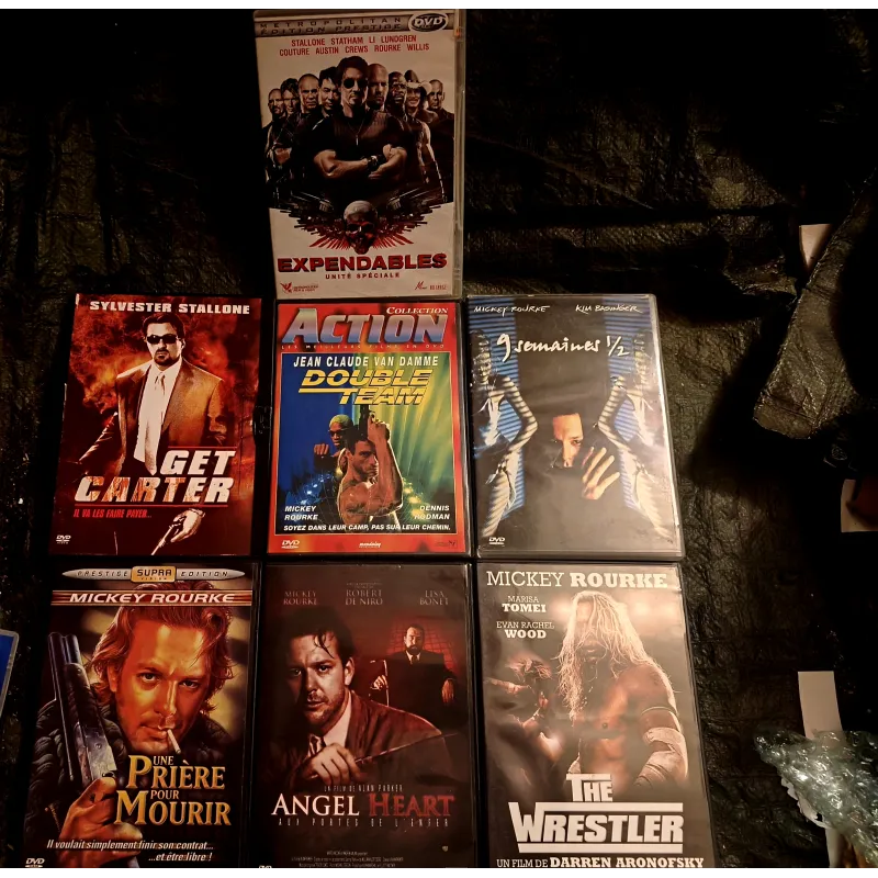 Pack 7 Films DVD Mickey Rourke 9 Semaine 1/2 Double team Expendables Get carter The Wresler