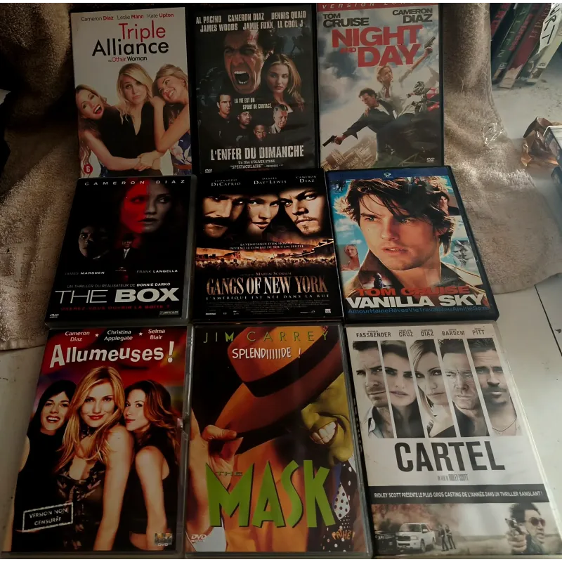 DVD Cameron Diaz Pack 9 Films Vanilla sky Night and day Triple alliance Cartel The box L'enfer du dimanche