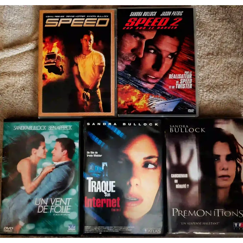 Sandra Bullock Pack 5 Films DVD Traque sur internet Prémonitions Speed 1 et 2 Un vent de folie