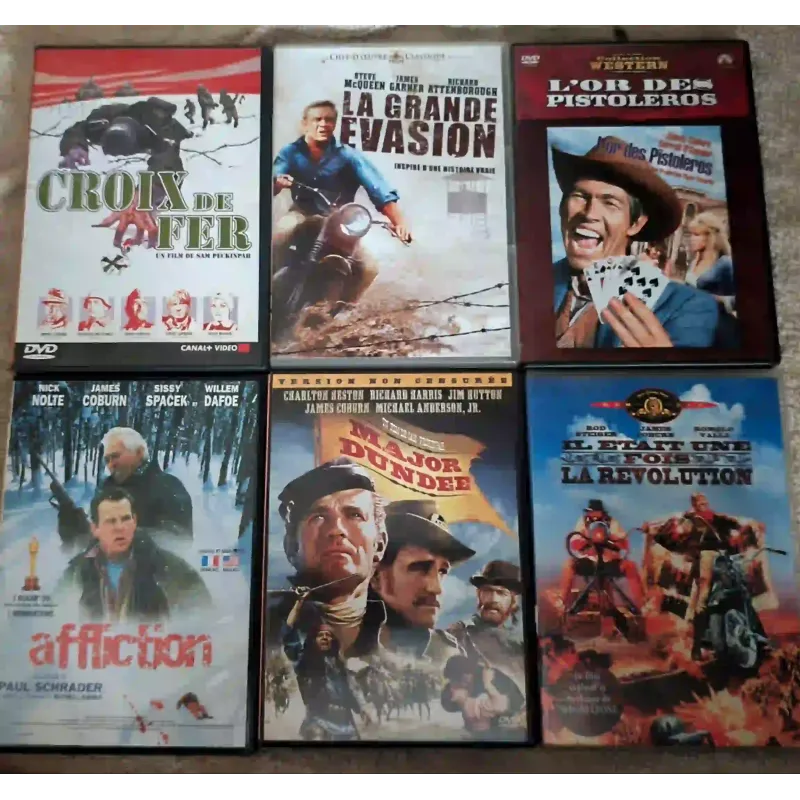 James Coburn Pack 6 Films DVD VF Croix de fer Major dundee La grande évasion L'or des pistoleros Il était une fois la Révolution