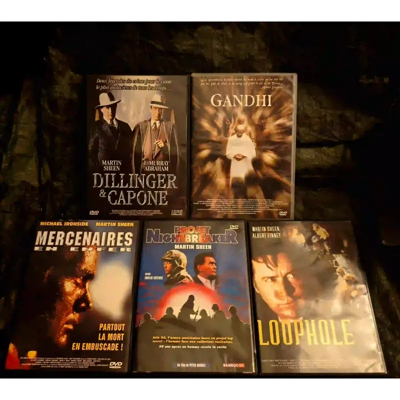 Martin Sheen Pack 5 Films DVD VF Dillinger et Capone Gandhi Loophole Mercenaires en enfer Projet Nightbreaker