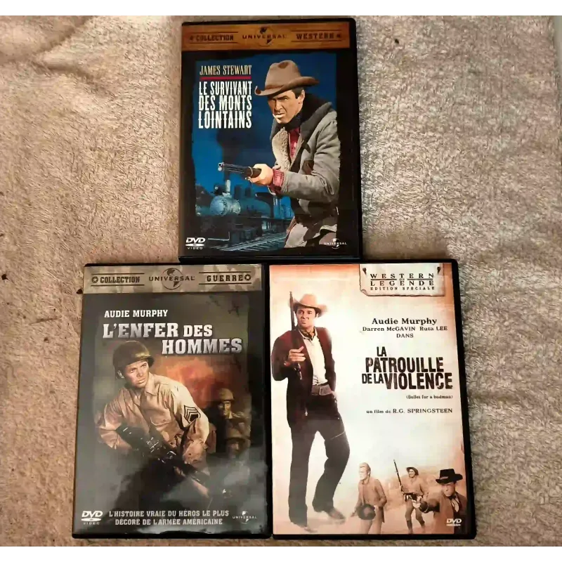 Audie Murphy Pack 3 Films DVD VF L'enfer des hommes La patrouille de la violence Le survivant des monts lointains