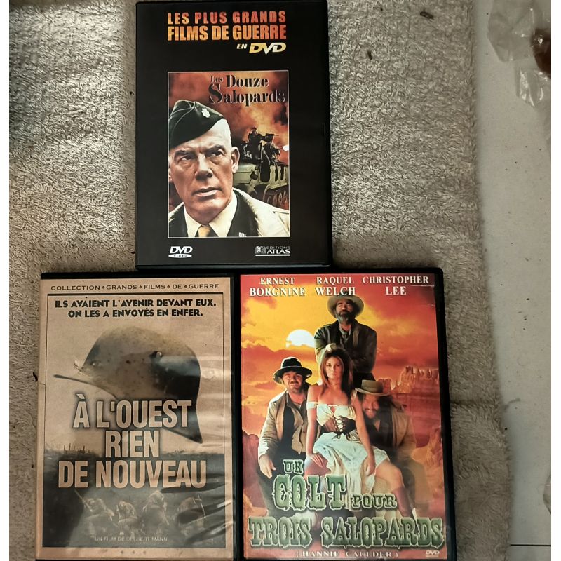 Ernest Borgnine Pack 3 Films DVD VF Un colt pour trois salopards A l'ouest rien de nouveau Les 12 Salopards