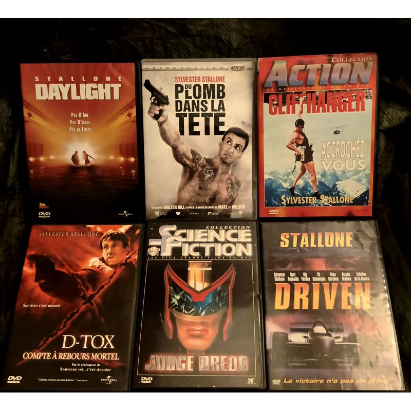 Sylvester Stallone Pack 6 Films DVD VF Du plomb dans la tête Compte à rebours mortel Judge Dredd Driven Cliffhanger