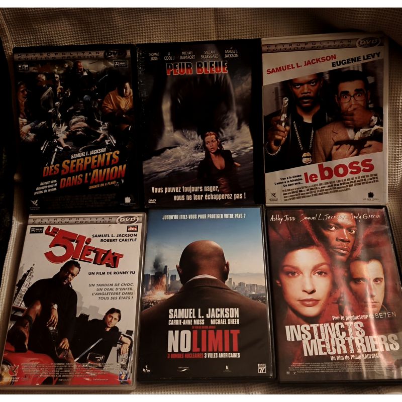 Samuel L. Jackson Pack 9 Films DVD VF Des serpents dans l'avion Le 51ème état Instincts meurtriers Peur bleue